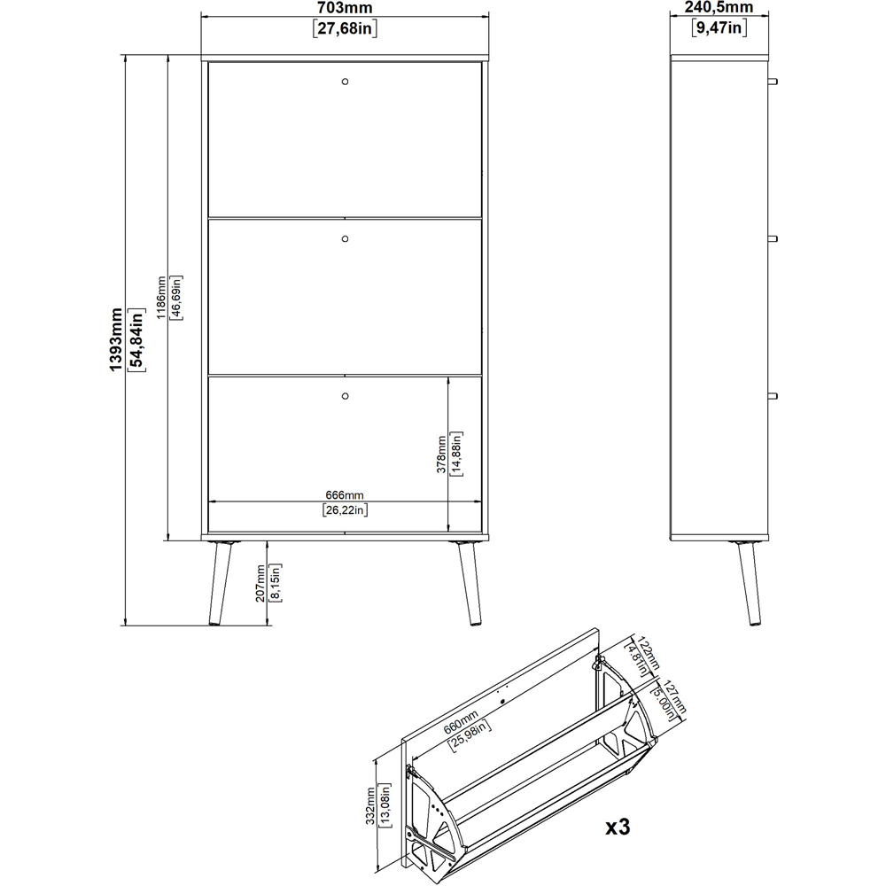 Florence Cumbria 3 Flip Down Door White Shoe Cabinet Image 6