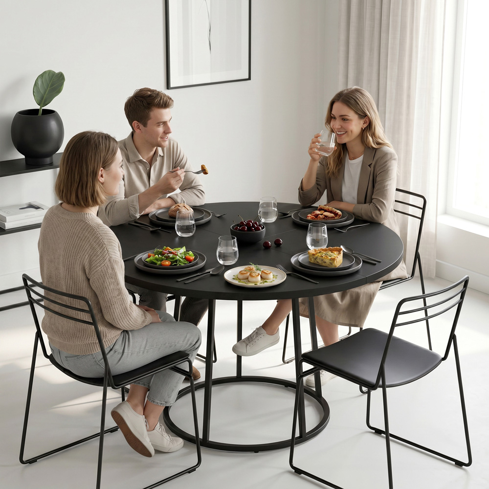 HOMCOM 6 Seater Round Dining Table Black Image 8