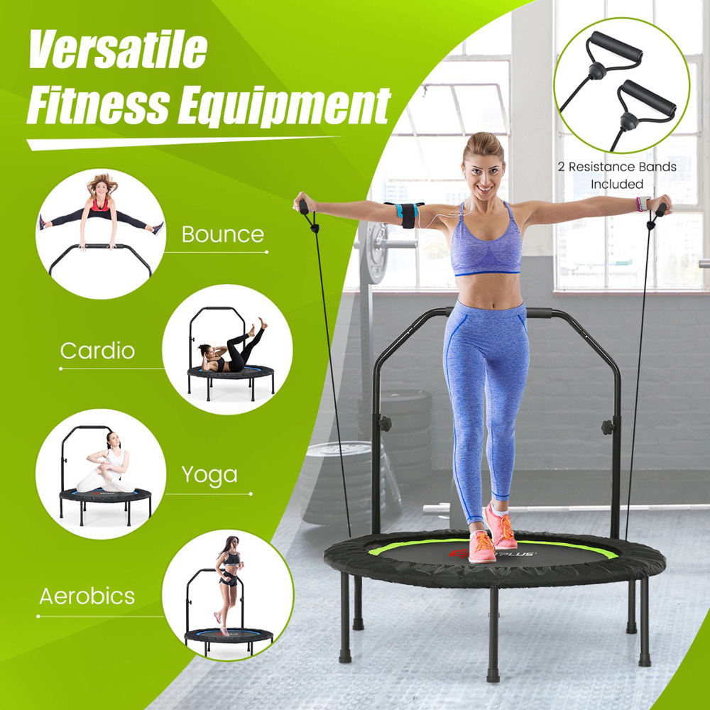 Costway 3ft Green Mini Trampoline with 2 Resistance Bands Image 2