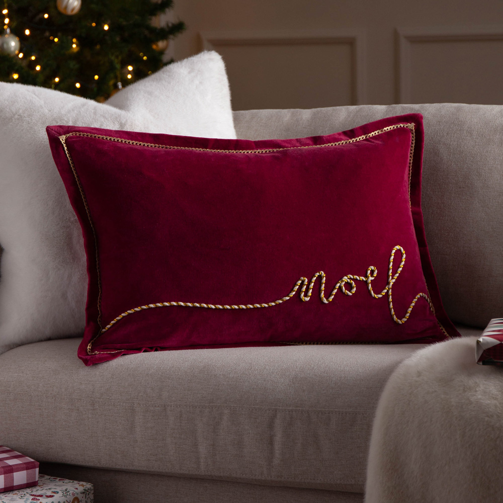 Paoletti Winter Noel Applique Red Velvet Cushion 40 x 60cm Image 2