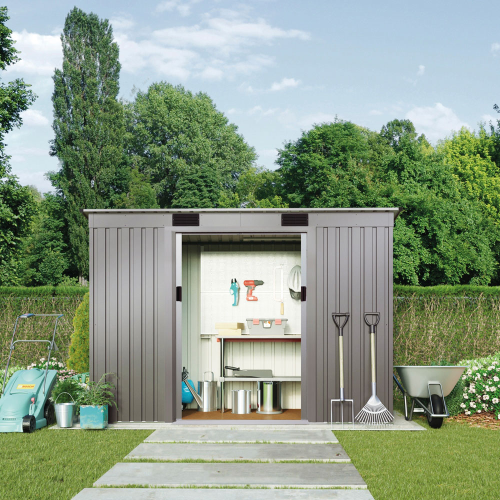 Garden Gear 6.6 x 3.9ft Double Door Grey Aluminium Pent Metal Shed Image 2