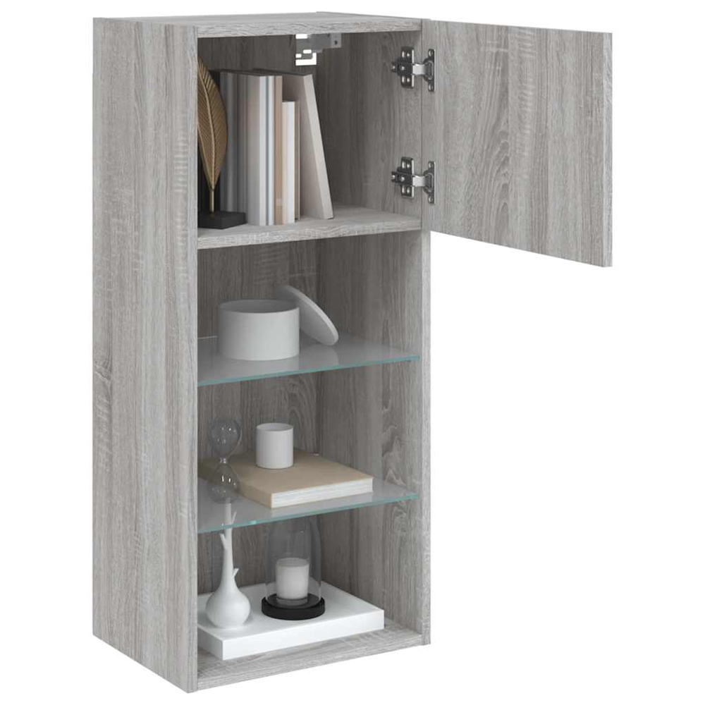vidaXL Single Door 3 Shelf Grey Sonoma TV Cabinet with LED Lights Image 6
