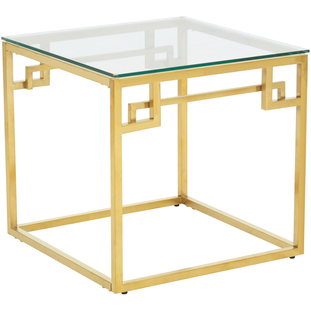 Premier Housewares Allure Gold Brushed Side Table with Tempered Glass Top Image 2
