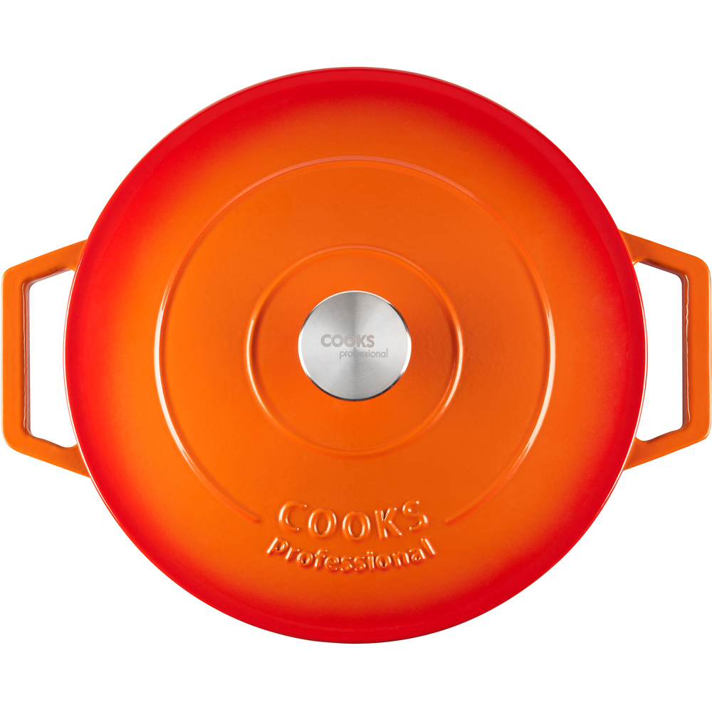 Cooks Professional 28cm Orange Cast Iron Casserole Dish with Lid Image 5