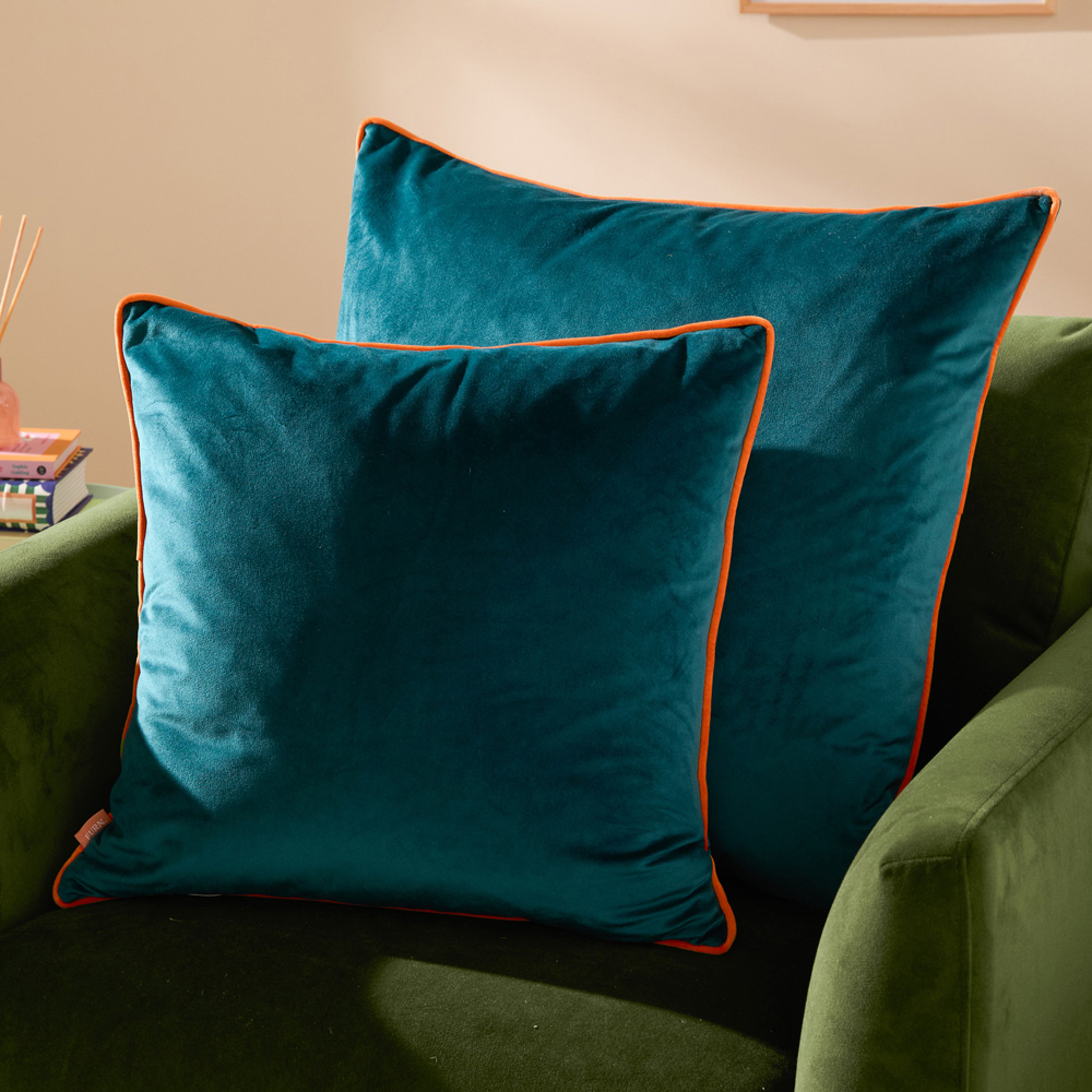 Furn Meridian Teal and Clementine Velvet Cushion 45 x 45cm Image 5