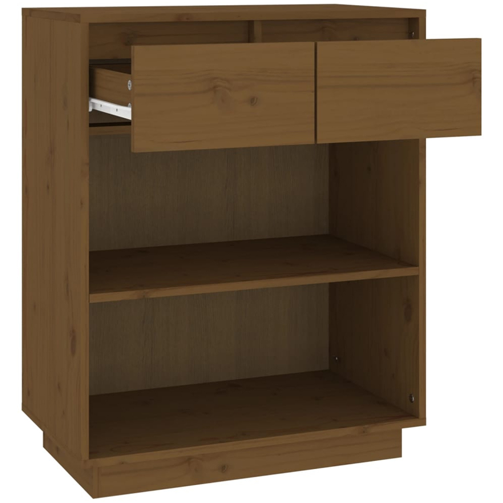 vidaXL 2 Drawer 2 Open Shelf Honey Brown Solid Pinewood Console Cabinet Image 5