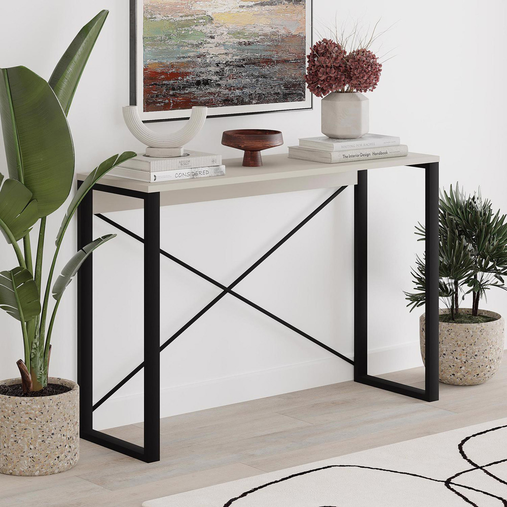 FWStyle Archie Sandstone and Black X-Frame Metal Legs Console Table Image 2