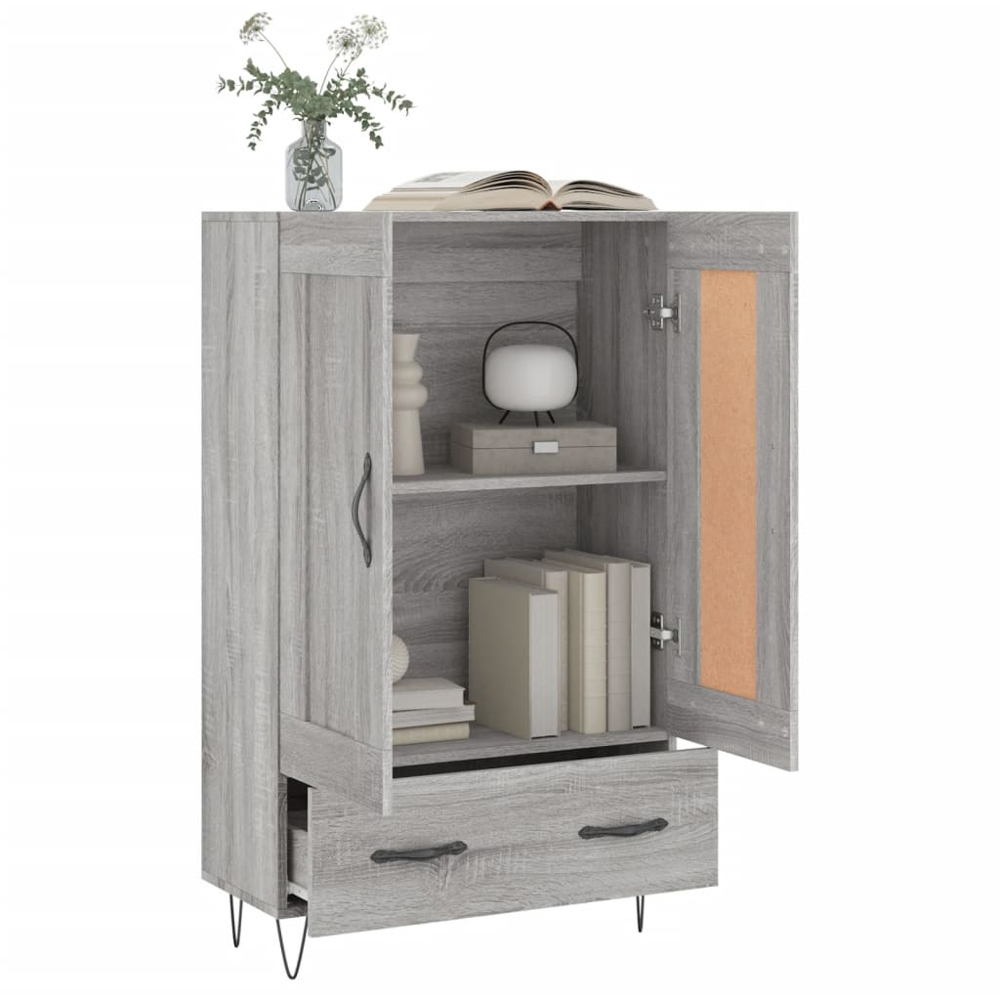 vidaXL 2 Door Single Drawer Grey Sonoma Highboard with Metal Legs Image 4