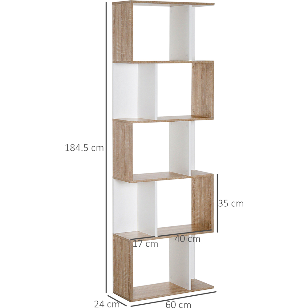 HOMCOM 5 Shelf White S Shape Bookcase Image 7