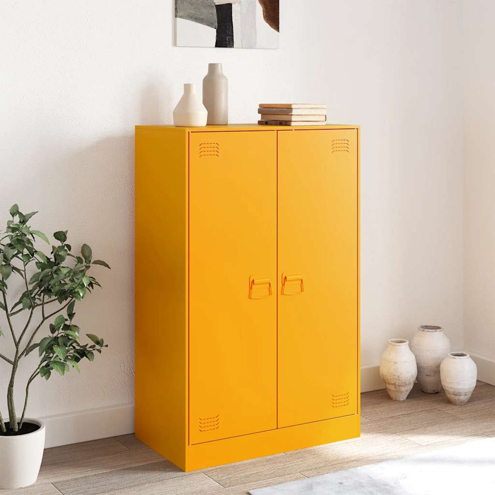 vidaXL 2 Door Mustard Yellow Steel Sideboard Image 9