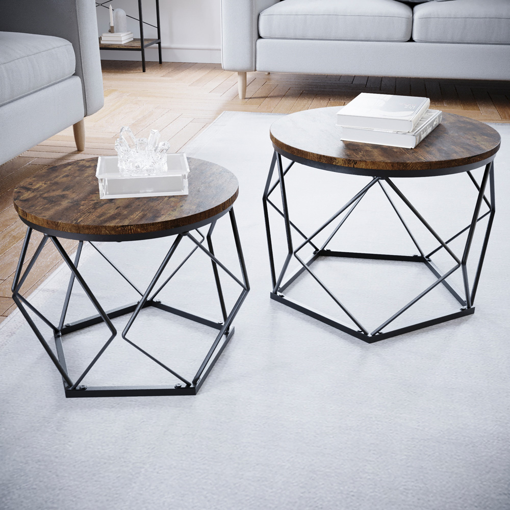 Vida Designs Brooklyn Dark Wood Nest of Tables Set of 2 Image 1