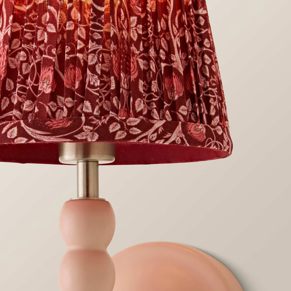 ValueLights Bobble Burgundy Floral Pleated Shade Pink Wooden Wall Light with Bulb Image 4