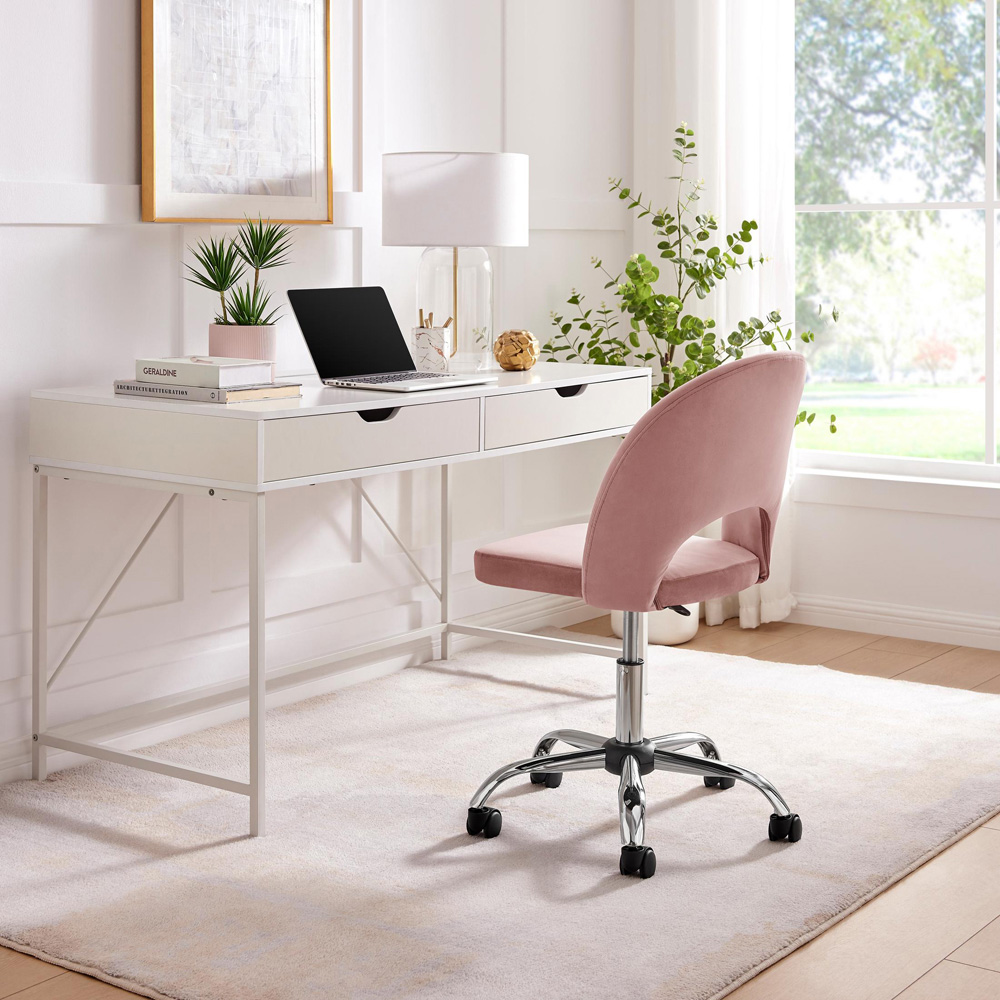 Furniturebox Courtez Pink Velvet and Silver Office Chair Image 6