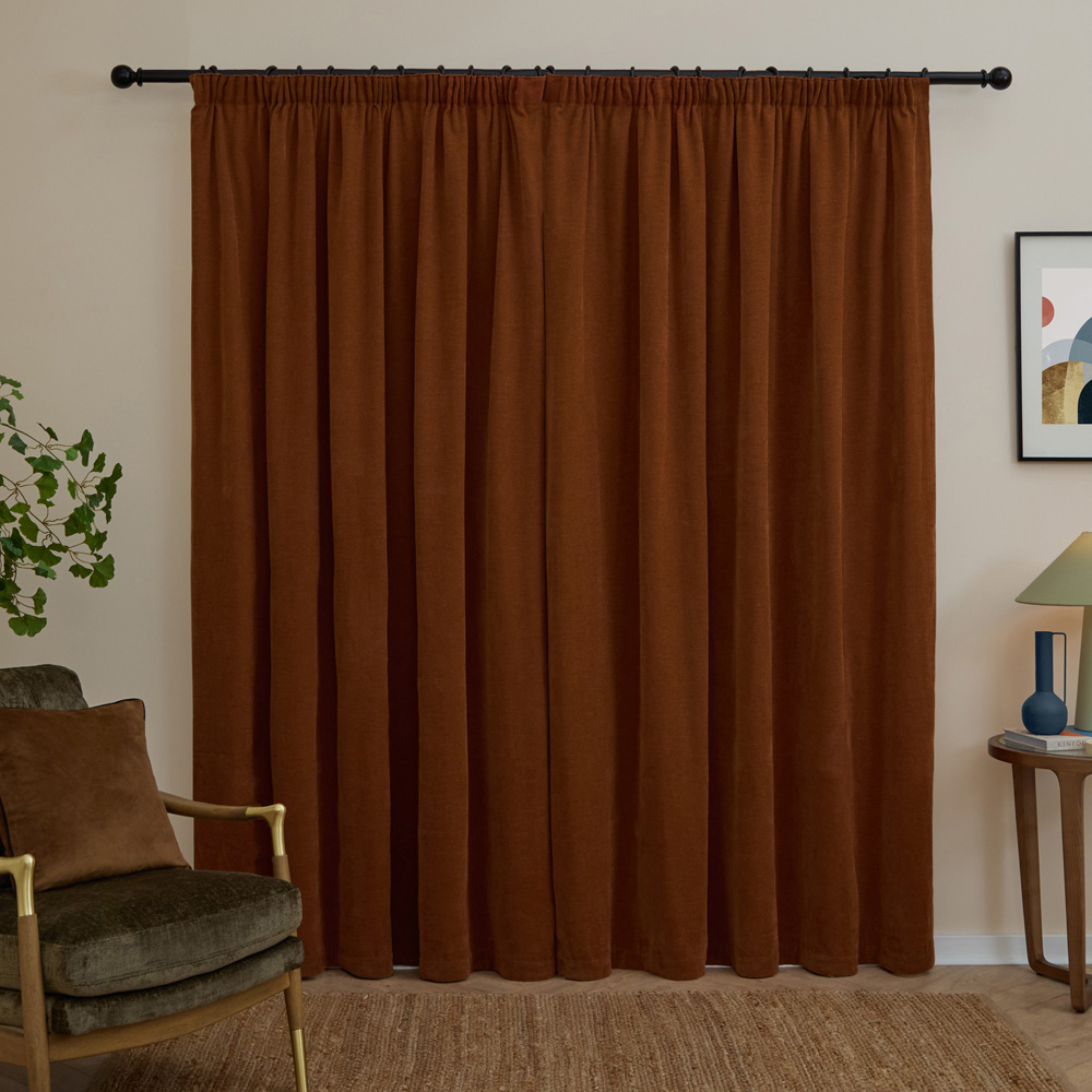 Furn Soft Chenille Rust Blackout Pencil Pleat Curtains 117 x 137cm Image 2