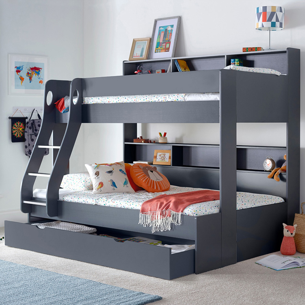 Bedmaster Oliver Triple Sleeper Onyx Grey Storage Bunk Bed with Spring Mattresses Image 1