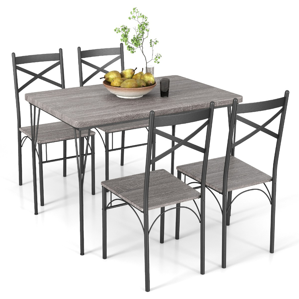 Costway 4 Seater Metal Frame Dining Set Grey Image 4