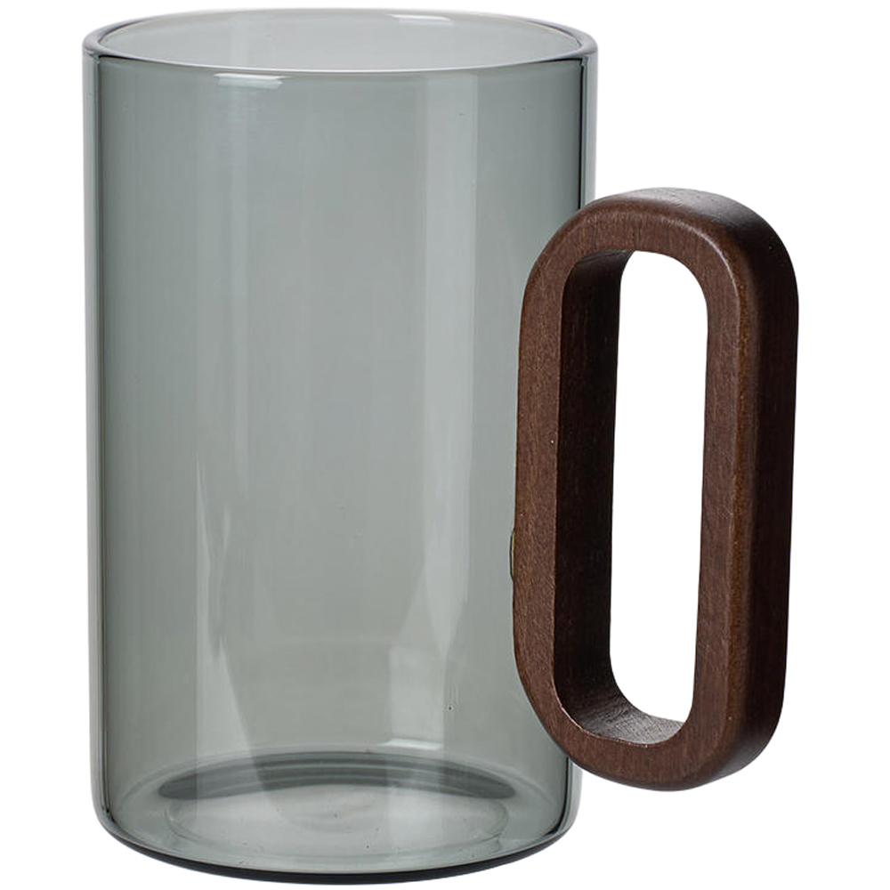 Living and Home 6 Piece Smoked Grey Borosilicate Glass Wooden Handle Mug Set 360ml Image 4