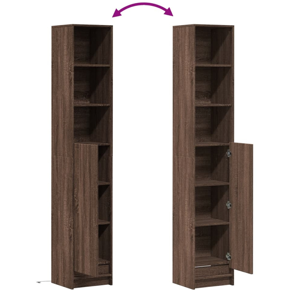 vidaXL Single Door 3 Shelf Brown Oak Sideboard with LED Lights Image 6