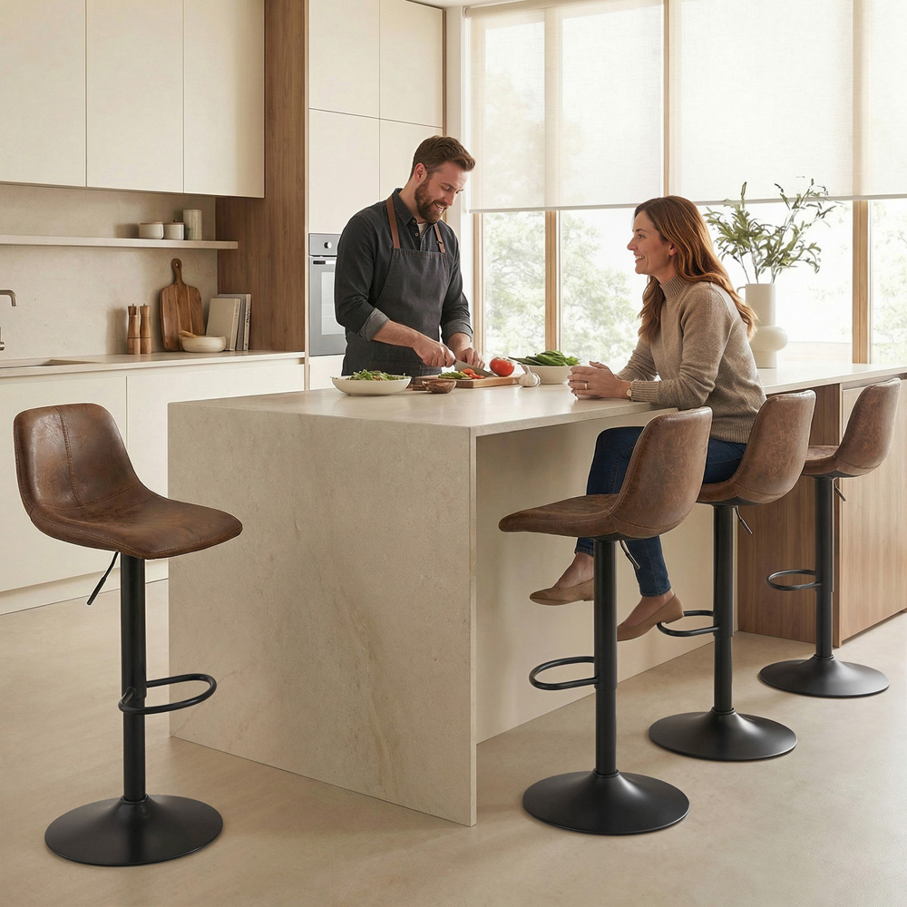 Portland Brown Leathaire Swivel Bar Stool Set of 2 Image 2