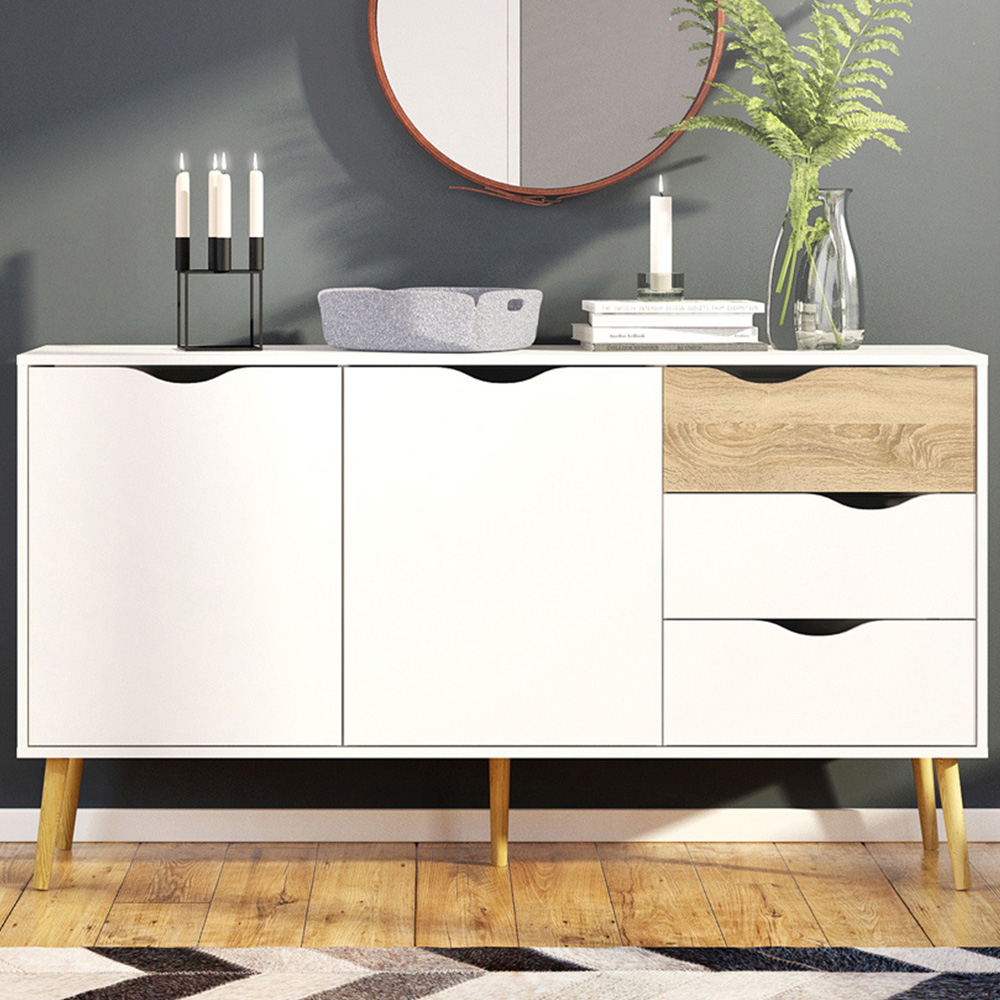 Florence 2 Door 3 Drawer White and Oak Sideboard Image 1