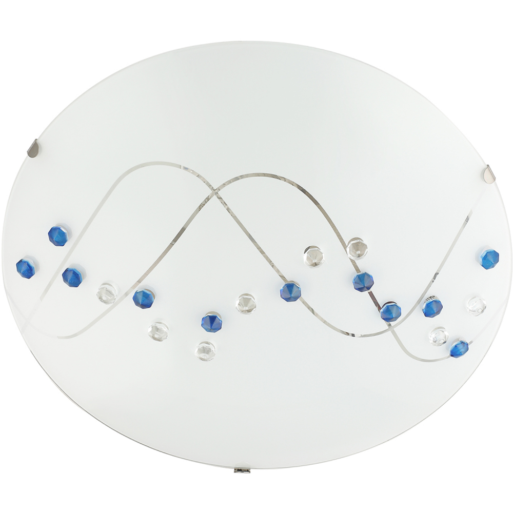 Happy Homewares Round Opal Glass Ceiling Light with Blue and Clear Crystal Buttons Image 3