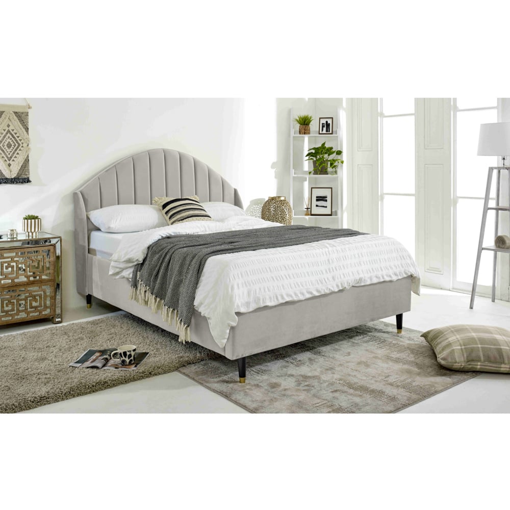Eleganza Elysium Small Double Silver Plush Velvet Bed Frame with Curved Winged Headboard Image 6