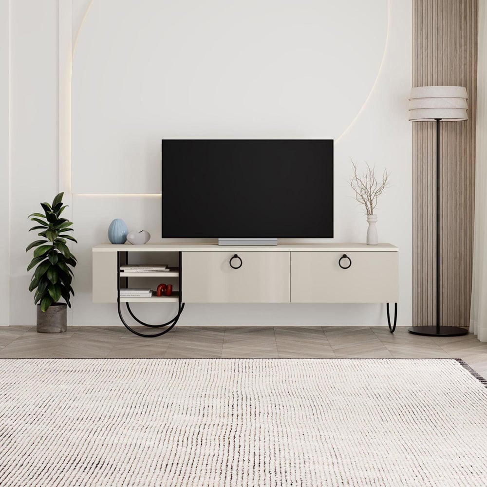 FWStyle Norfolk 2 Door 2 Shelf Sandstone Wide TV Unit Image 4