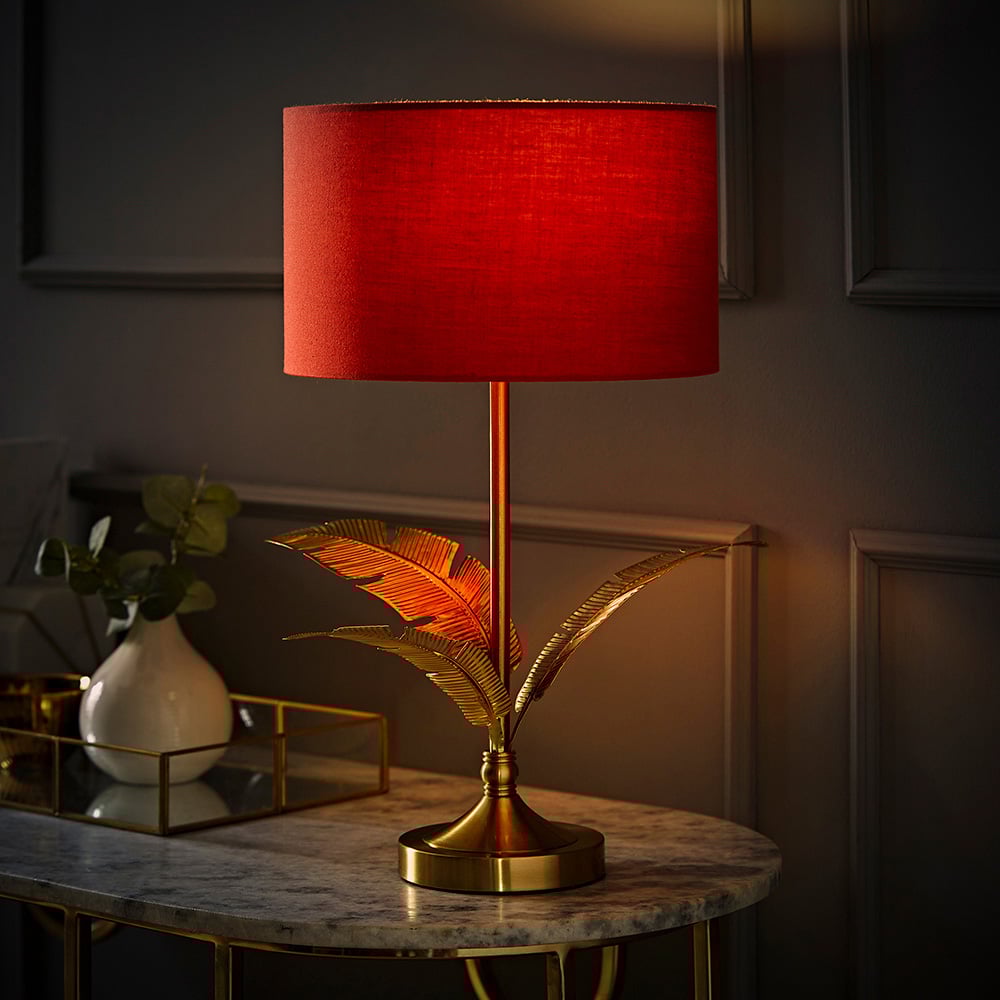 ValueLights Christina Rust Red and Gold Palm Leaf Single Stem Table Lamp and Bulb Image 2