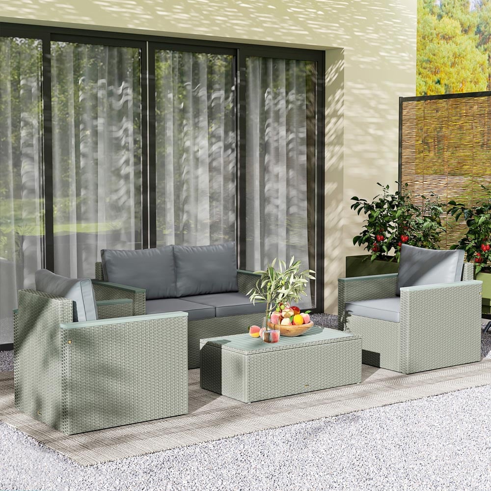 Outsunny 4 Seater Light Grey Rattan Garden Furniture Set Image 3