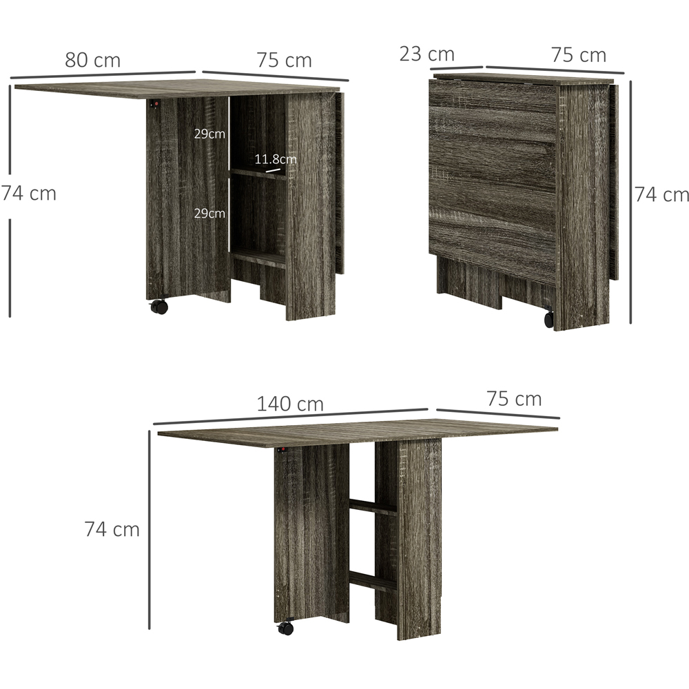 HOMCOM 6 Seater Dark Grey Drop Leaf Dining Table Image 9