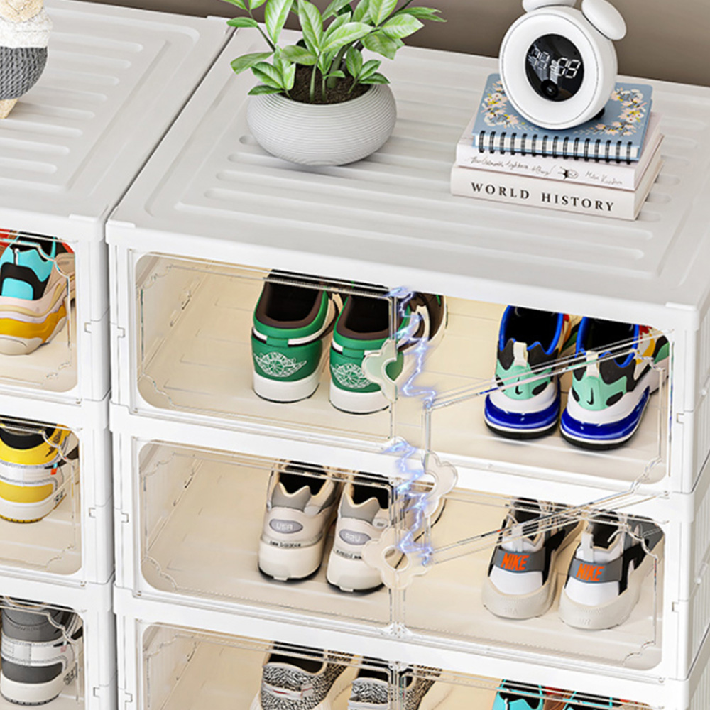 H&O Direct 6 Shelf Foldable Transparent Shoe Storage Box Image 2