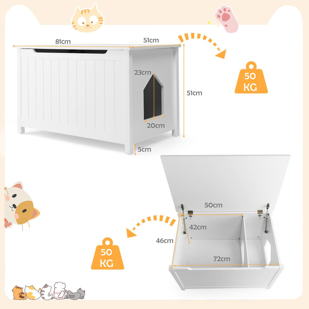 Costway White Large Wooden Cat Litter Box with Hidden Washroom Image 6