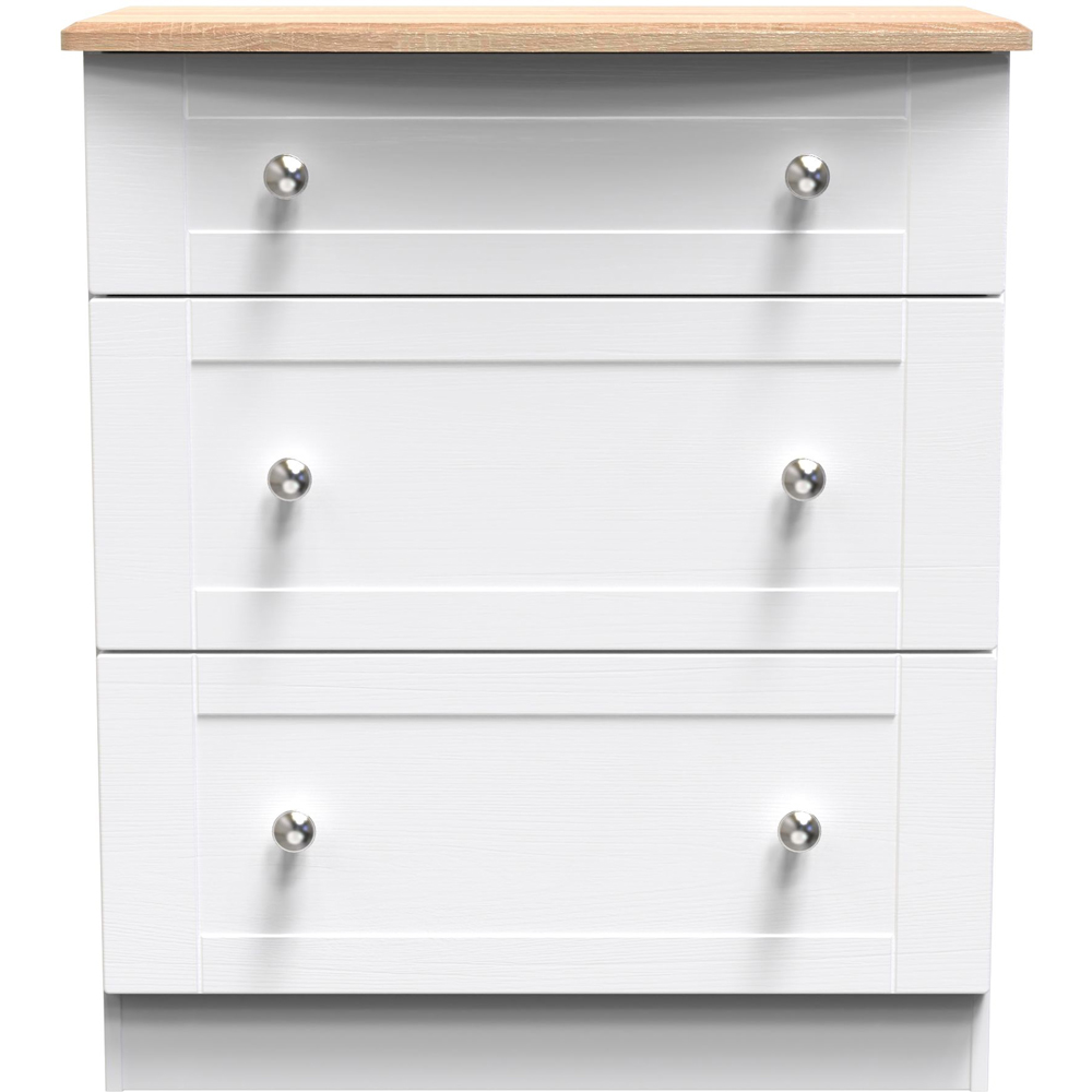 Crowndale Sussex 3 Drawer White Ash and Bardolino Oak Deep Chest of Drawers Ready Assembled Image 3