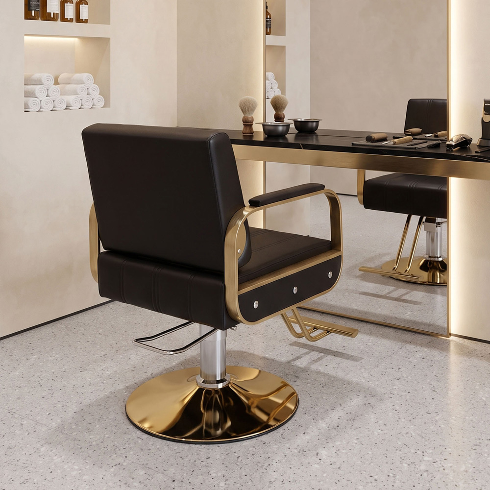 Living and Home Black and Gold Adjustable Height Barber Chair with Hydraulic Lift Image 7