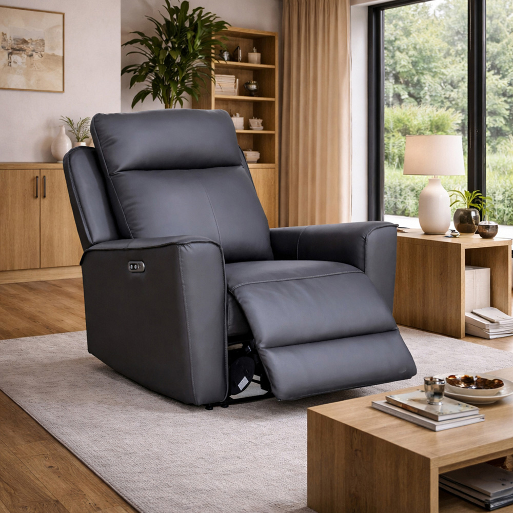 Aspire Elmhurst Charcoal Leather Power Recliner Armchair with USB and USB-C Charging Image 7