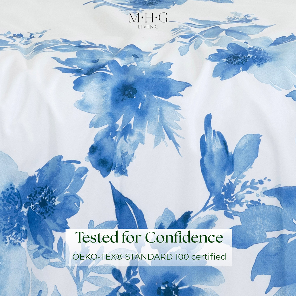 MHG Living Double Blue Blossom Floral Bird Reversible Duvet Cover Set Image 8