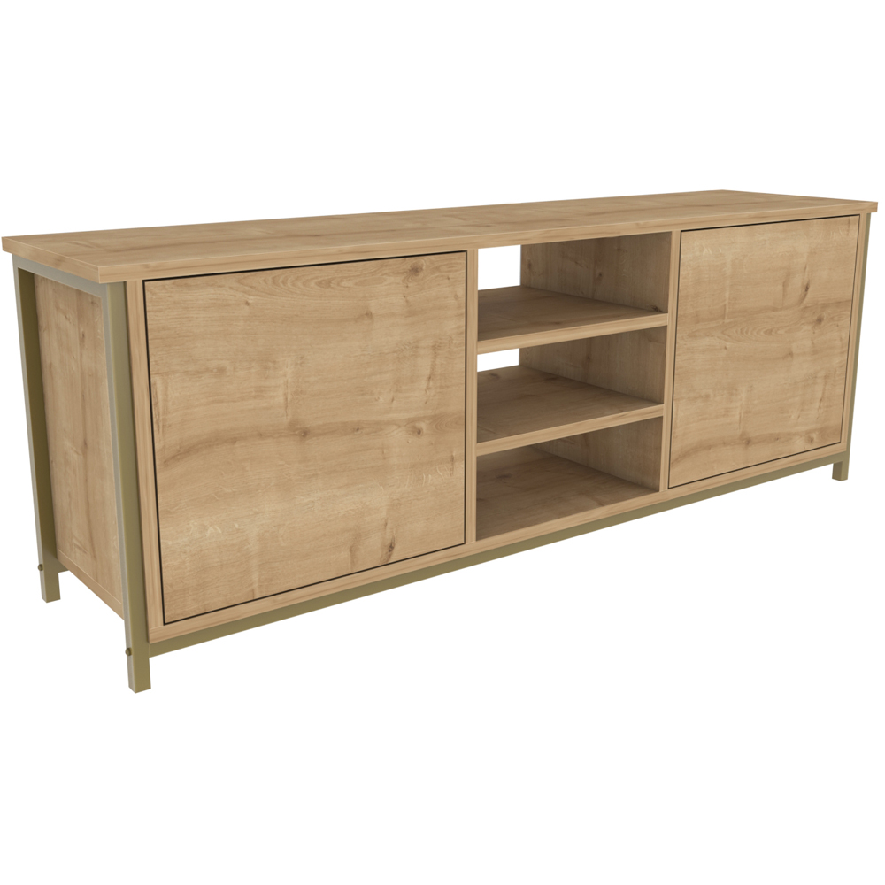 Decorotika Otis 2 Door 3 Shelf Gold and Oak TV Stand for 63 inch TV Image 2