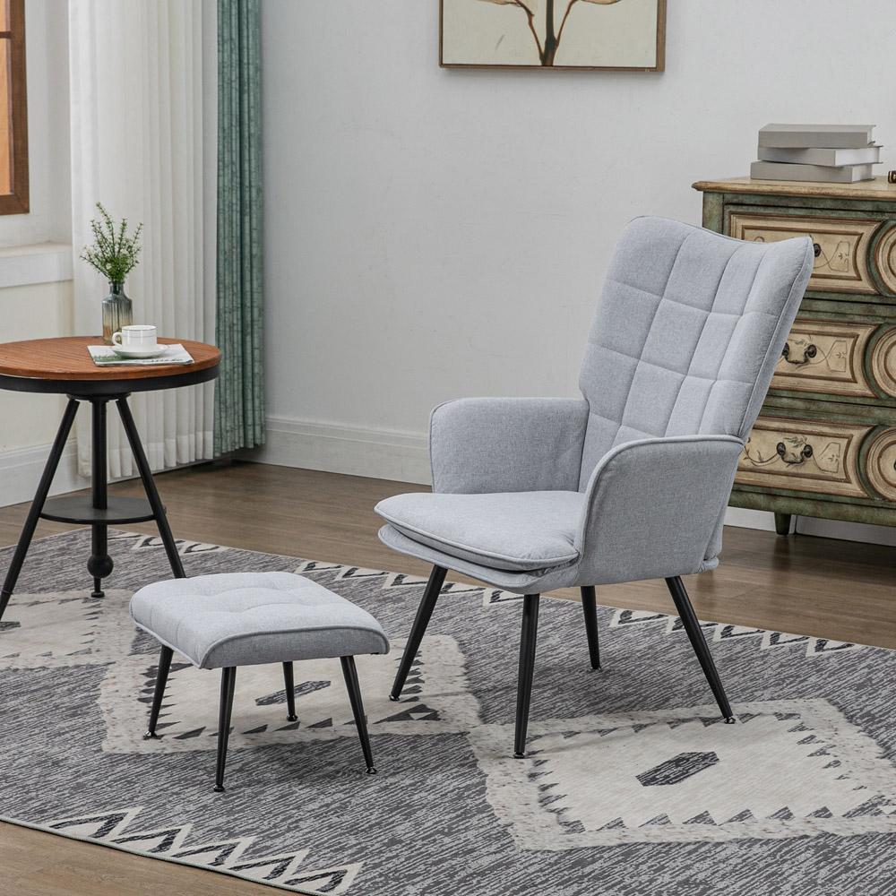 Portland Light Grey Armchair with Footstool Image 7