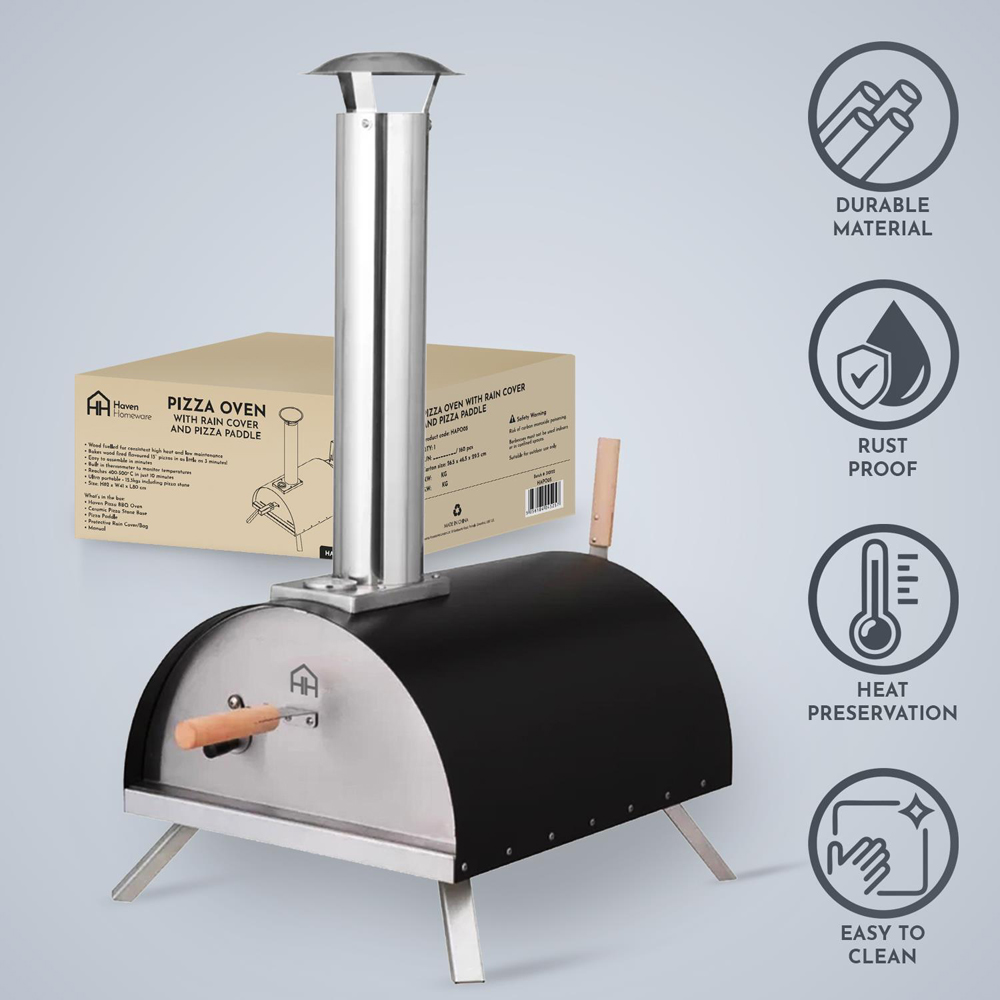 Haven Black and Silver Pizza Oven with Rain Cover Image 2
