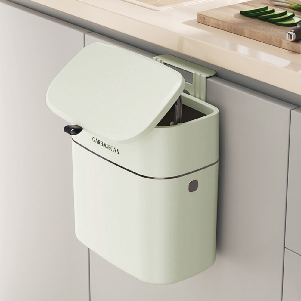 Living and Home Cream Hanging Trash Bin with Lid Image 2