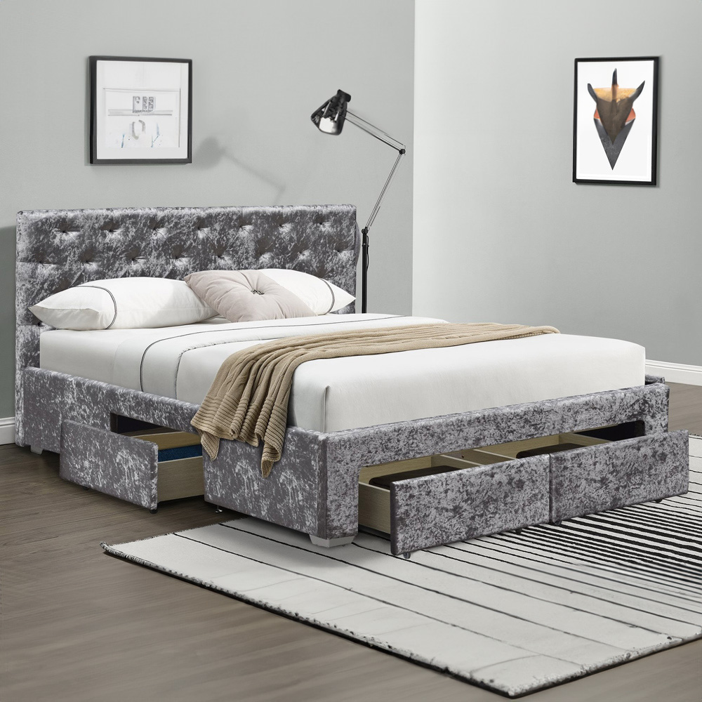 Brooklyn King Size Silver Crushed Velvet Upholstered Bed Frame Image 1