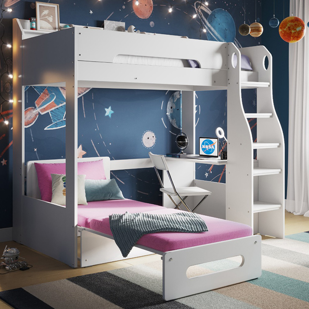 Flair Cosmic White Wooden High Sleeper with Hot Pink Futon Image 1