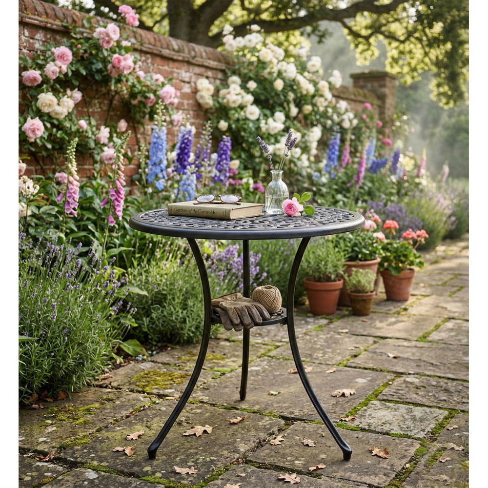 Centurion Positano 2 Seater Black Round Garden Bistro Table with Parasol Hole Image 3