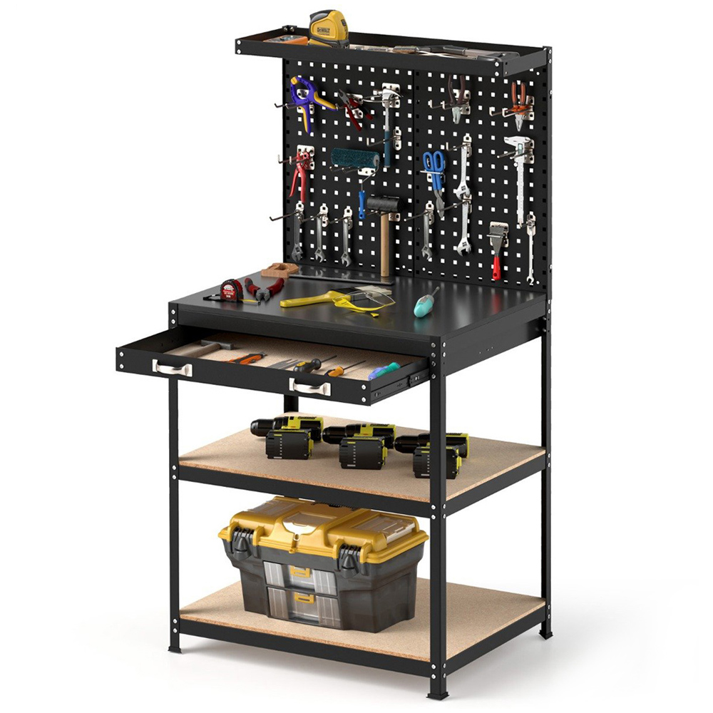 Costway Black Workbench with Pegboard and Shelves 81 x 41cm Image 3