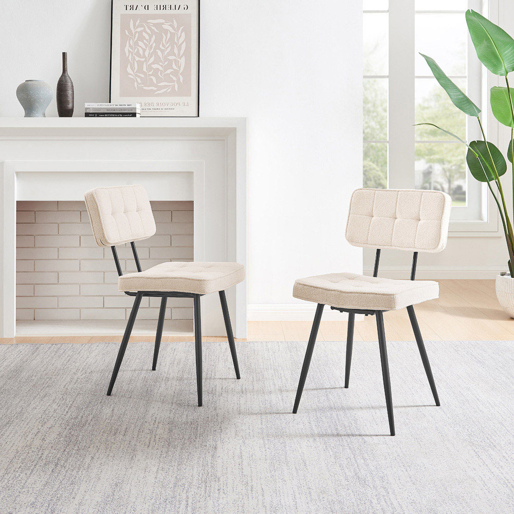 Furniturebox Boston Set of 2 Cream and Black Boucle Fabric Dining Chair Image 7
