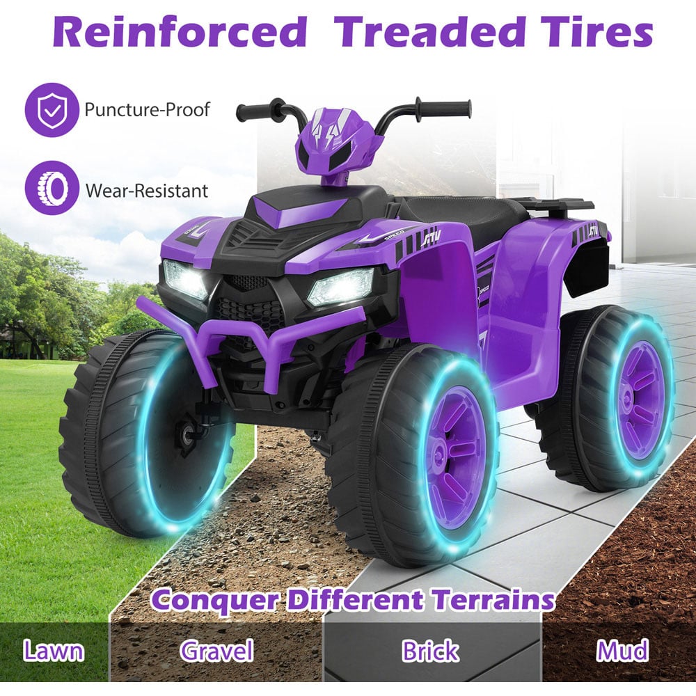 Costway Kids Purple Ride On ATV Toy Car with LED Lights and Wireless Connection 24V Image 7