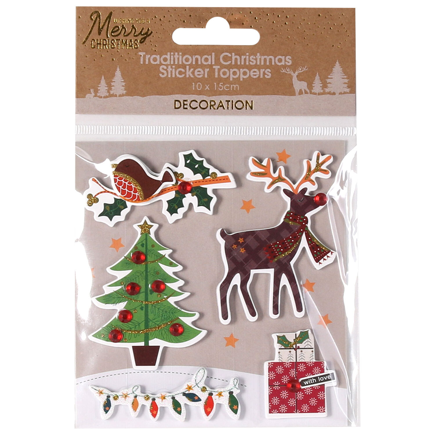 Pack of Five Traditional Christmas Sticker Toppers Image