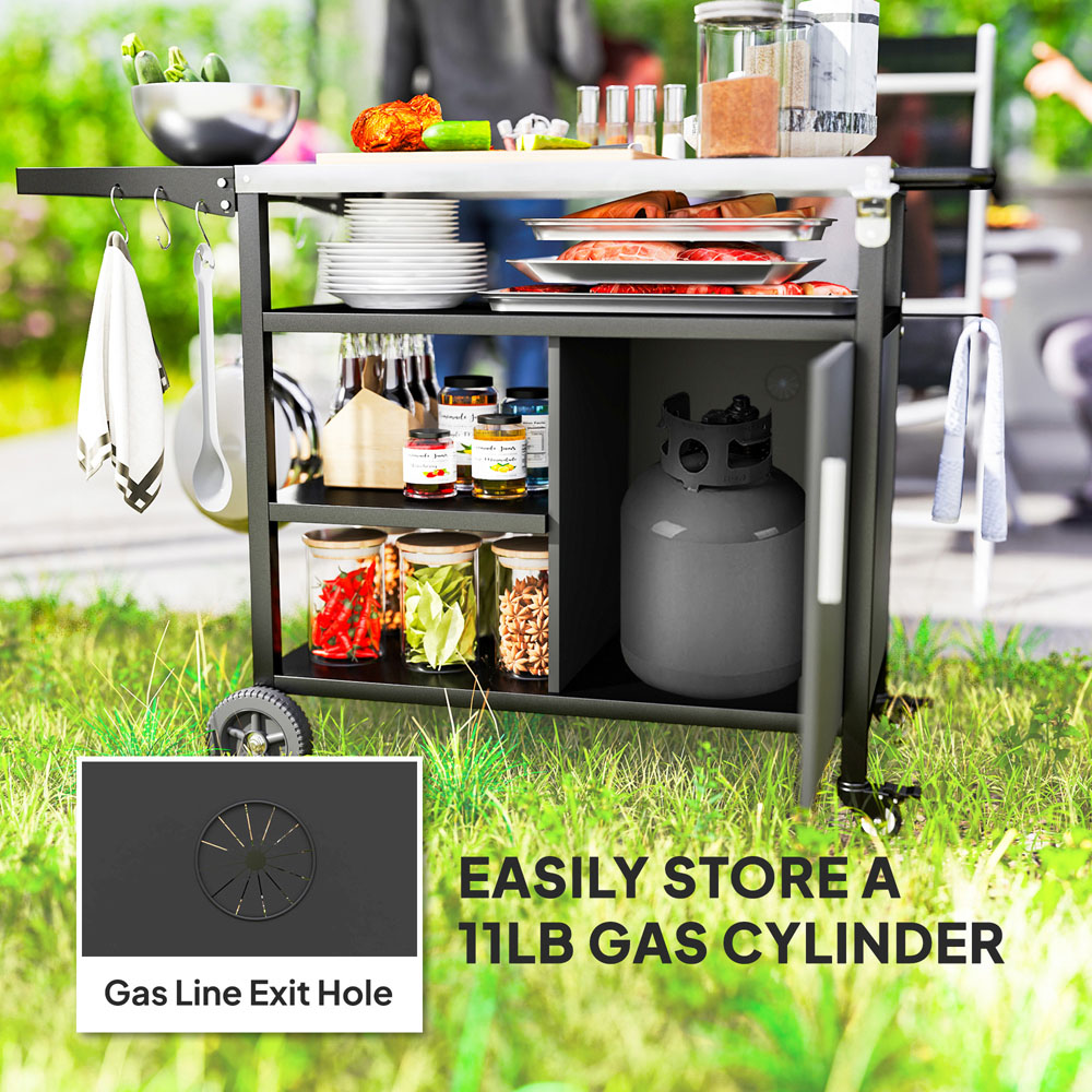 Outsunny Black Stainless Steel Barbeque Trolley with Foldable Side Table Image 7