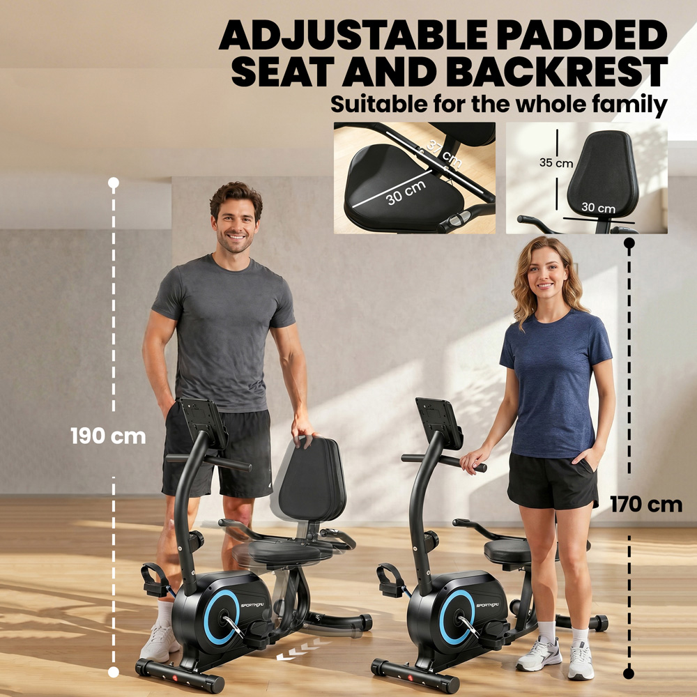SPORTNOW Blue Magnetic Resistance Recumbent Exercise Bike with Bluetooth and App Connectivity Image 6
