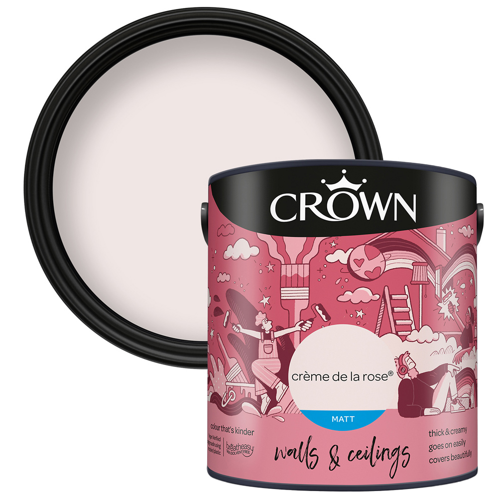 Crown Walls & Ceilings Creme De La Rose Matt Emulsion Paint 5L Image 1